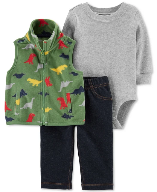 Carter's Baby Boys 3-Pc. Fleece Dinosaur Vest, Bodysuit & Pants Set 18 months