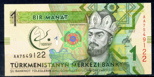 2017 Turkmenistan, 1 Manat, Unc,  Sc,  Billete