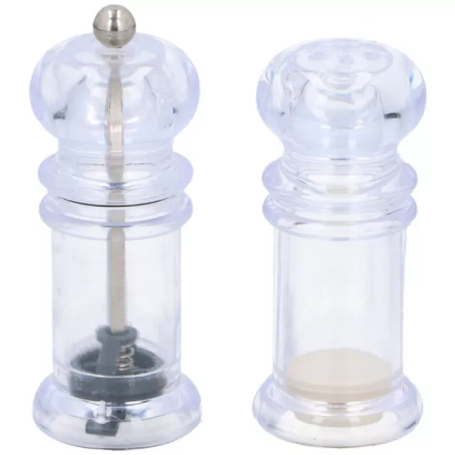 Salt & Pepper Grinder Pepper Mill Shaker Pots Manual Set Clear Acrylic Small