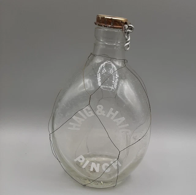 Vintage Haig & Haig Pinch Liquor Bottle Embossed W/ Cap Unique Indented Design
