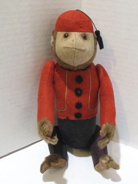 ANTIQUE 1920S SCHUCO Yes/No Bellhop Monkey Mohair Mechanical