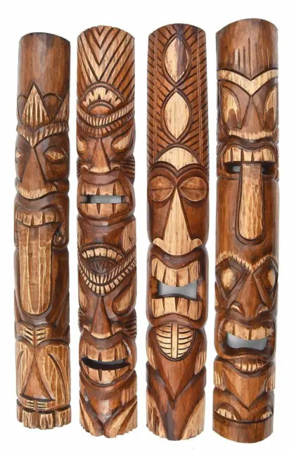 4 Tiki Masken aus Holz 100cm Wandmasken Tiki Hawaii Holzmasken Wandmaske Maske