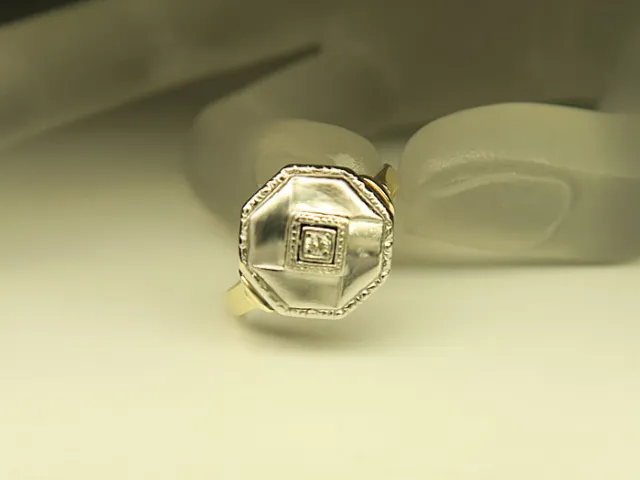 Vintage Ring mit ca. 0,05ct Diamant in 585/14K Weiß-/Gelbgold Handarbeit 3