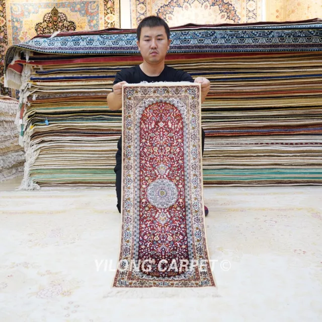 1x3 ft alfombra roja hecha a mano mini pasillo galería medallón alfombra corredor L033H