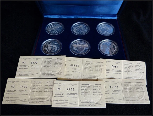 COFFRET 6X 10 FRANCS ARGENT 2000 AVENTURES DU Xxéme SIECLE MDP COMPLET
