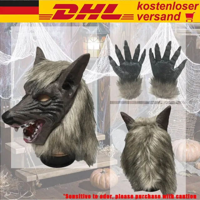 Halloween Maske Horror Wolf Kopf Gesichtsmaske Werwolf Kralle Handschuhe-Cosplay
