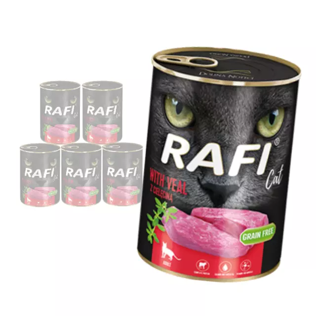 RAFI CAT ADULT nourriture humide sans céréales pour chat au veau, 6 x 400 g