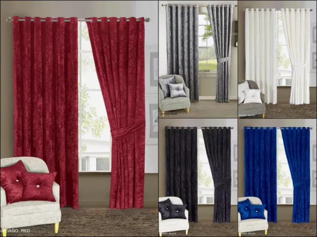 New Beautiful Heavy crushed velvet Ready Made SANTIAGO Curtains with Tiebacks 2