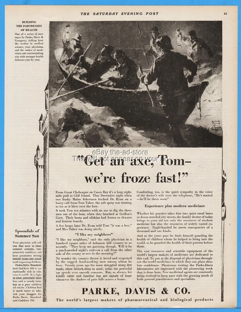 1929 Parke Davis Pharmaceutical Wm Meade Prince Night Fishing Art Drug Ad