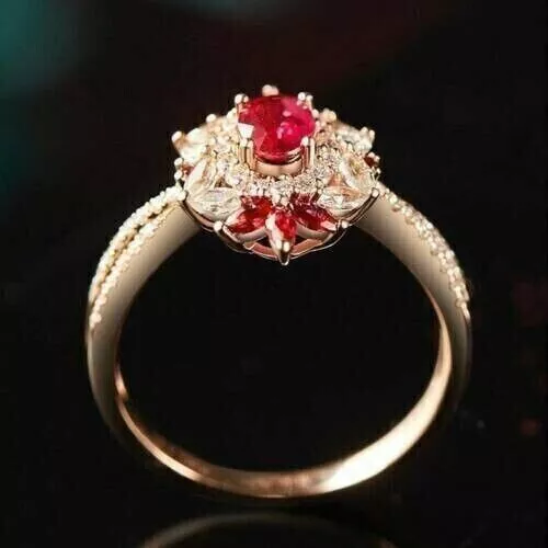 HALO 3.20CT OVAL Cut CZ Ruby Cocktail Engagement Ring 14k Yellow Gold ...