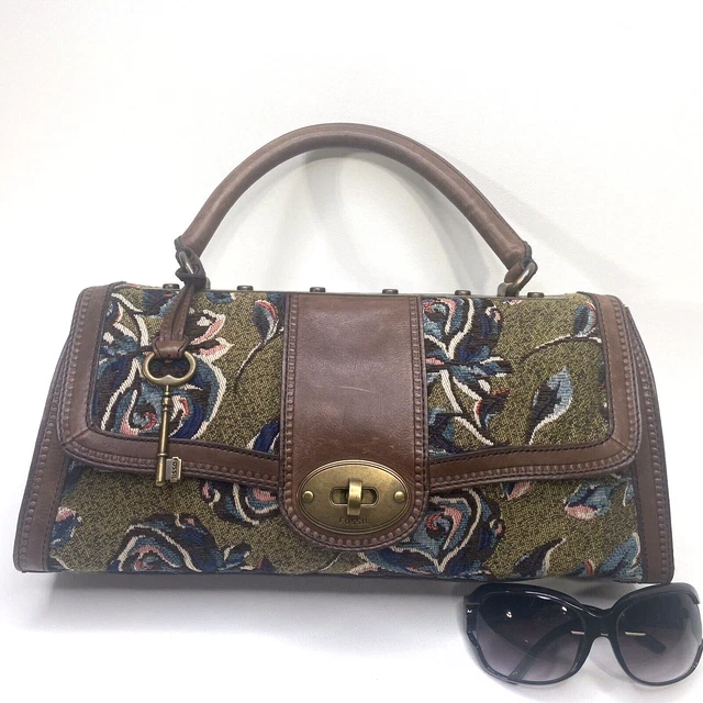 FOSSIL • Vintage Revival Top Handle Floral Tapestry/Leather Satchel FOSSIL • Vintage Revival Top Handle Floral Tapestry/Leather Satchel