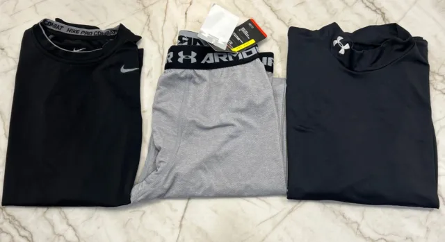 Lot Of 3 Boys XL Cold Gear Nike Under Armour 2-Long Sleeve Shirts & 1-Pants