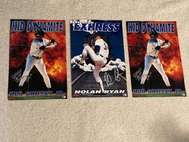 1993 Kellogg's MLB Poster Lot of 3 - NOLAN RYAN, KEN GRIFFEY JR (x2) - 9" x 13"