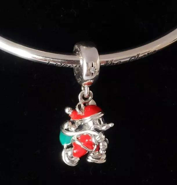 Authentic Pandora Bead Disney Santa Mickey & Gift Bag Enamel Charm 797501ENMX