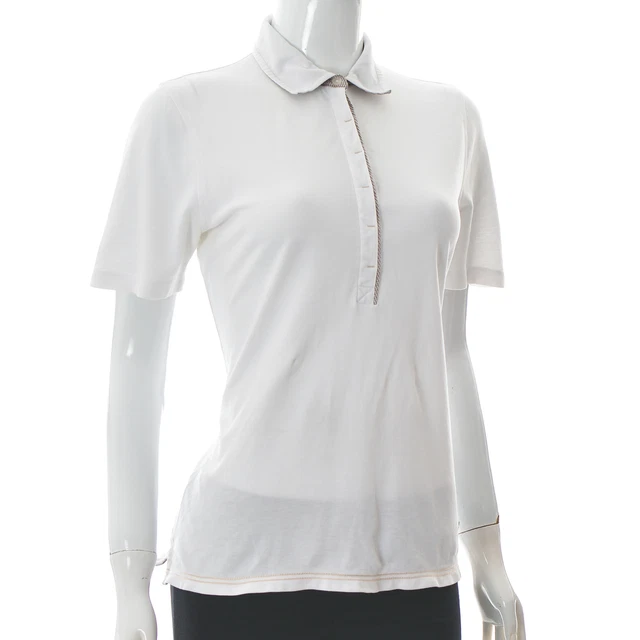 Marz Femmes Demi Bouton Polo Court Manche Dos Séparé Ourlet Blanc Taille