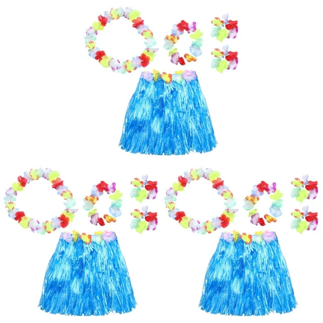 3 pezzi gonna in erba genitore-figlio hawaiano corona ballerino ballerino