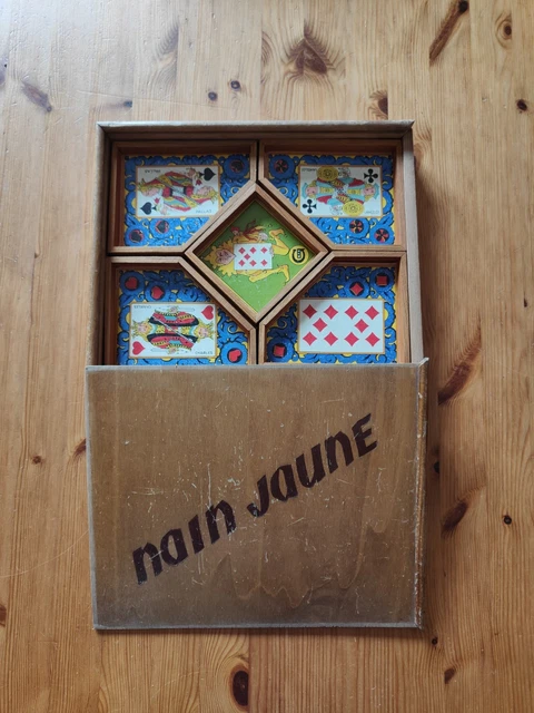 Jeu Ancien Du Nain Jaune En Boîte Bois à étages - Avec Jetons En Os, Occasion Avec Odeur De Grenier