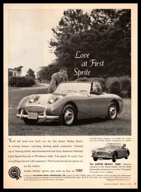 1960 Austin Healey 3000 Convertible Roadster "Love At First Sprite" BMC Print Ad