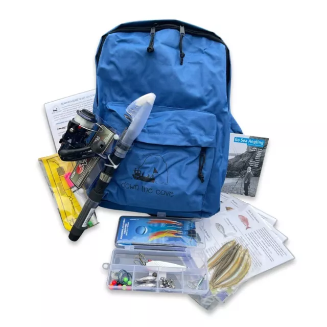 Complete Travel Sea Fishing Kit in Backpack - Rod, Reel, Tackle & Instructions