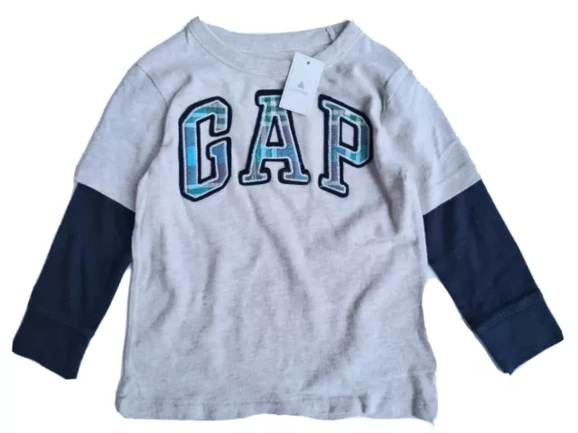 Neu mit Etikett Baby GAP Jungen langärmeliges T-Shirt Oberteil ELFENBEINBLAU Logo 2 5 Y £16,95