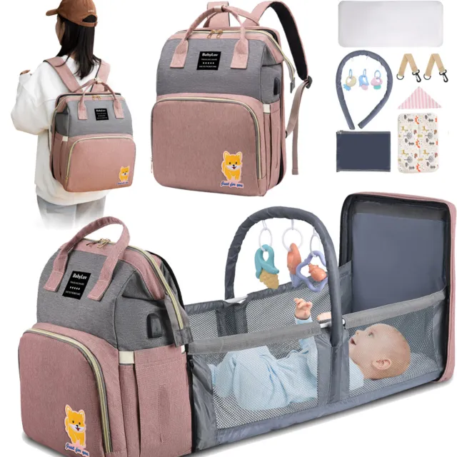 Baby Diaper Bag Backpack Bassinet Waterproof Mommy Bag Nappy Pad With Toys USB