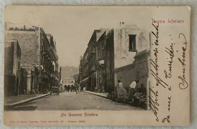 Cartolina Nocera Inferiore Salerno Via Nicotera Animata Ambulanti Viaggiata 1918