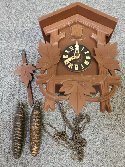 Vintage German West Germany Cuckoo Clock Wooden Flowers HUBERT HERR & WEIGHTS