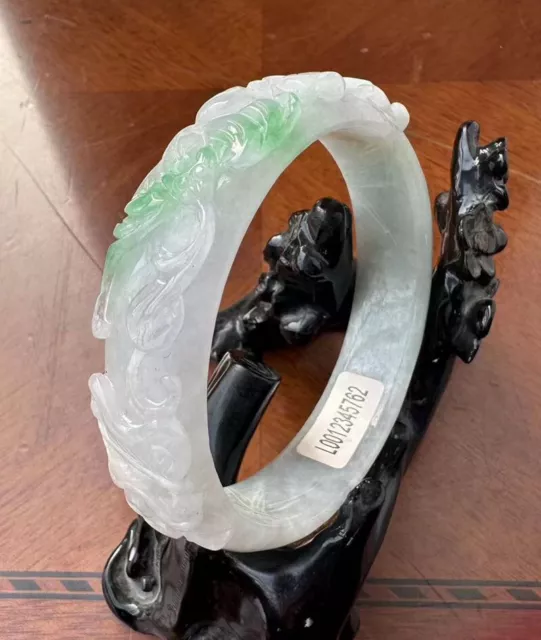 Grade AAA Beautiful Chinese Hand Carved Green  jade jadeite bracelet bangle 60mm