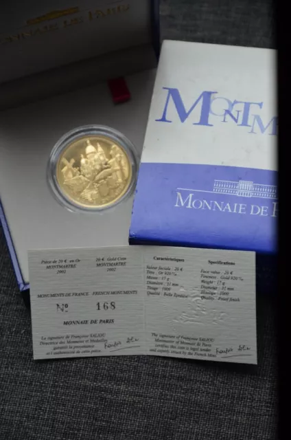 20 EURO Gold Frankreich, 2002, Mont Martre, 17gr 920-er Gold