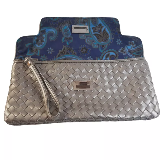 Sondra Roberts Square Handbag Silver Clutch Quilted Wristlet