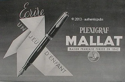 Publicite Stylo Plume Mallat Plexigraf Jeu D'enfant De 1947 French Ad Pen Pub