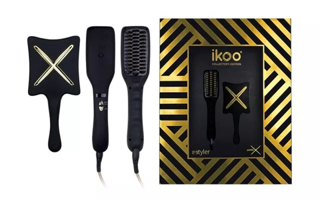 Ikoo Collector's Noir E-Styler Set: 2-in-1 Brosse de Lissage + Paddle X Brosse