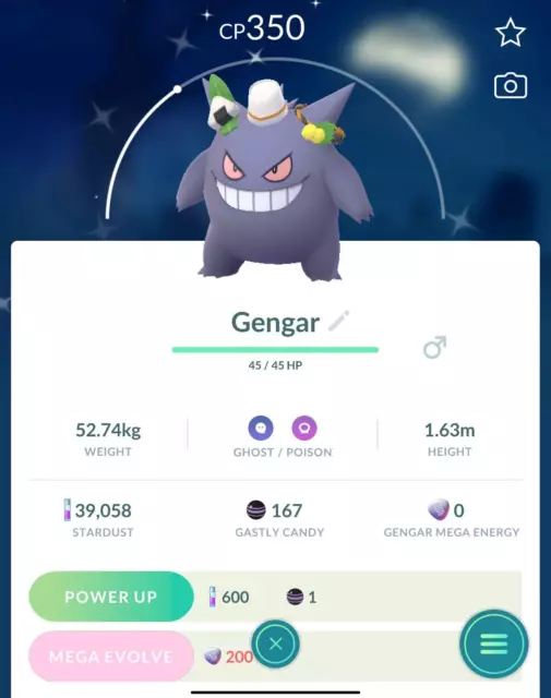 Pokémon Go Shiny Gengar Spooky Festival Costume Hat- Tra de - PT C