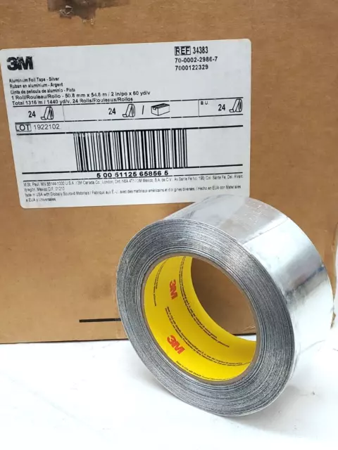 1 ROLL! 3M™ Aluminum Foil Tape 34383 Silver 2" in x 60 yd, 4.5 mil Thick HD (HR)