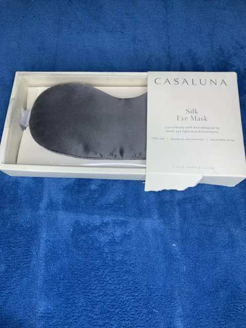 Casaluna Silk Sleep Eye Mask Luxurious 100% Silk Dark Grey 8.5” x 3.5” Black Out