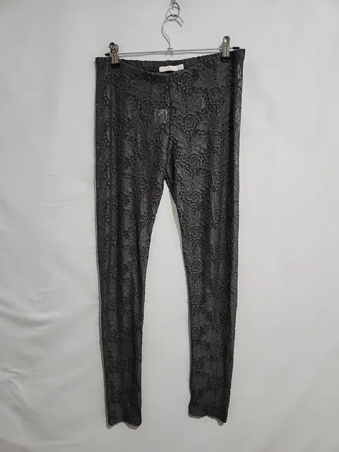 SASS Womens Leggings Size 10 Grey Lace Floral Stretch  (3553)