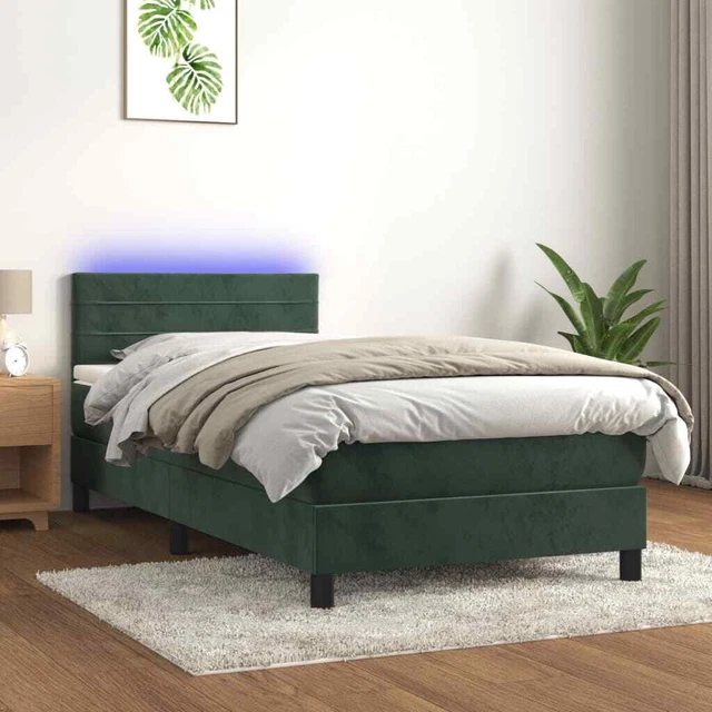 Cama box spring colchón y LED terciopelo verde oscuro 90x200 cm vidaXL