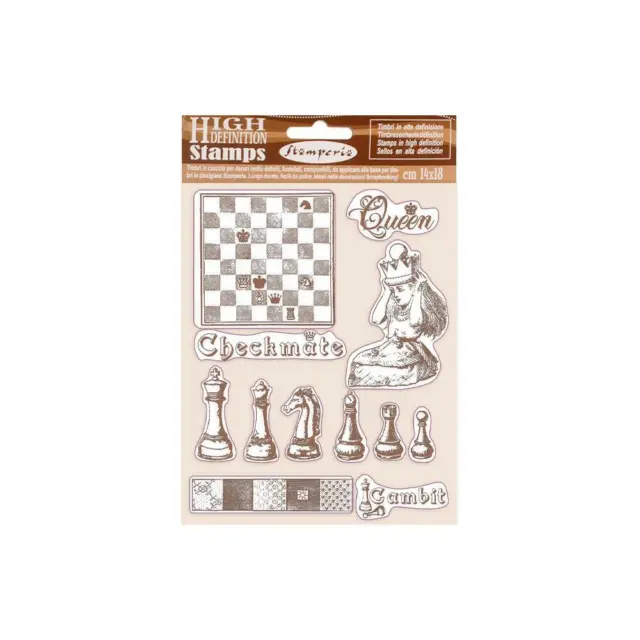 Stamperia ALICE - CHECKMATE Cling Rubber Stamp Set 12pcs WTKCC204