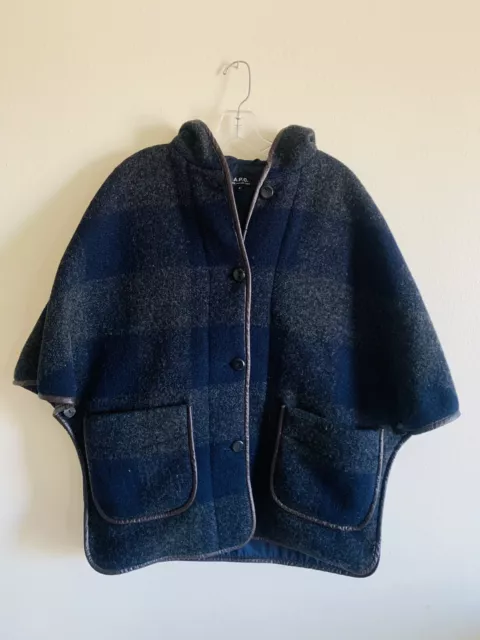 A.P.C Apc Rue Madam Paris Wool Shawl Sweater Jacket Hooded plaid