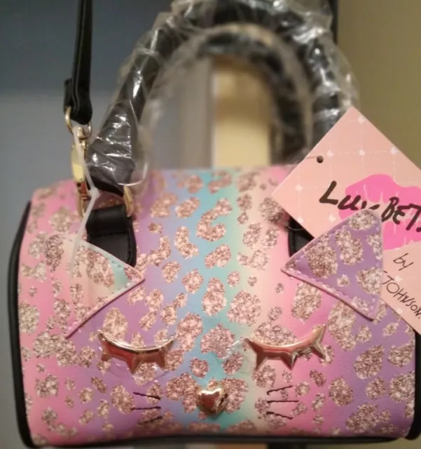 Betsey Johnson Luv Betsey Harley Top Handle Mini Barrel Crossbody Cat Face Multi