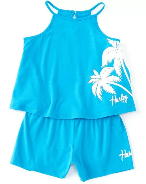 Hurley Little Girl's Island Palm Tree Summer Tank Top & Short Set-Size-6 or 6X