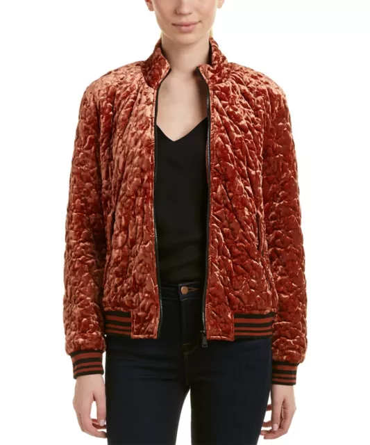 Bernardo Quilted Velvet Bomber Jacket Mahogany Brown Rust SZ S New