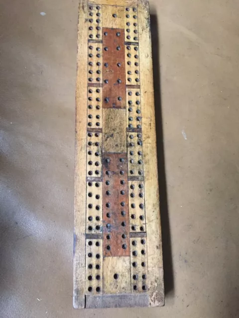 Bin Vintage Handmade Cribbage Wooden Score Board  - Inlaid Wood Design