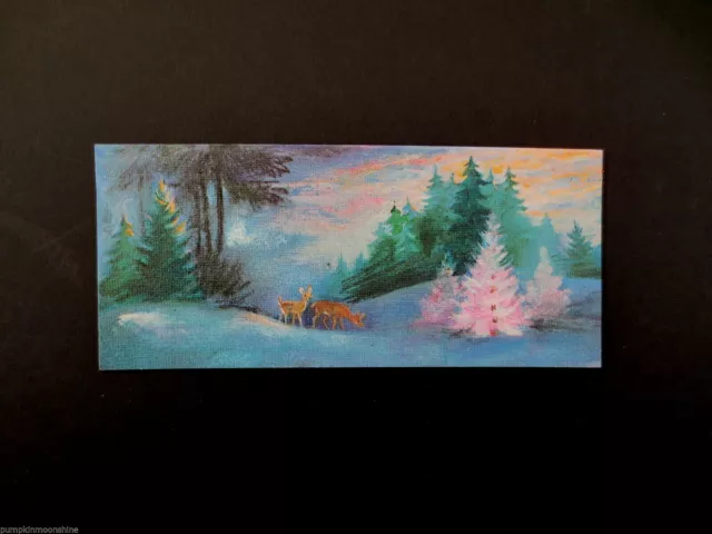 Vintage Unused Deer Grazing by Pink Tree Christmas Greeting Card, Stunning!!!