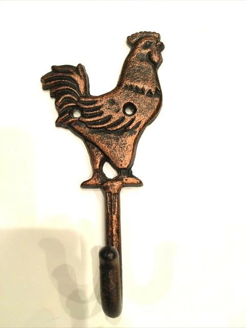 Cast Iron Metal Rooster Chicken Hat Bath Coat Wall Hook Home Cabin Garden Decor
