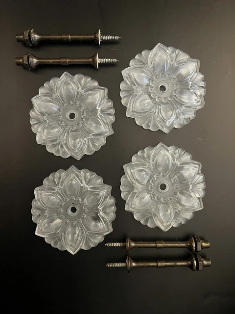 Antique Glass Flower Rosette Tie Backs for Curtains - Set of 4
