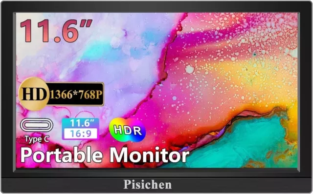 Pisichen Portable Monitor 11.6 Inch HD 1366x768 IPS Screen with Dual Speakers