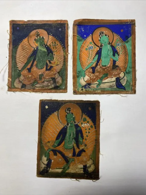 Mongolian Buddhist Miniature Green Tara Tsakli Thangka Set Mongolia #A1-6x7.5