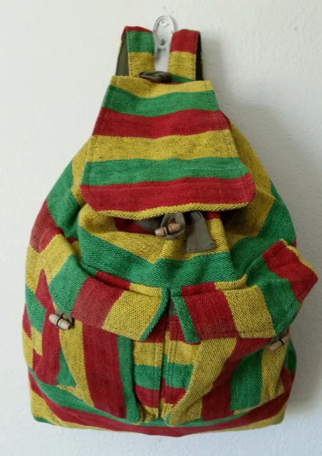 CB96 COTTON BAG PURSE NEPAL : Handmade Hippie Multi-color Lined Cute Backpack