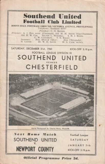 SOUTHEND v CHESTERFIELD 1960/61 DIVISION 3